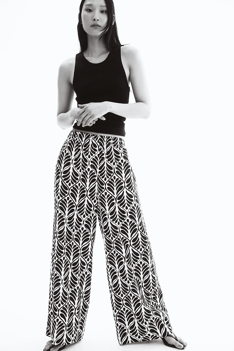 Wide-Leg Linen-Blend Pants