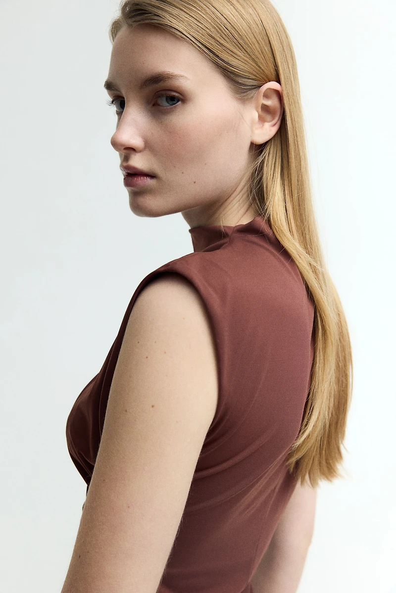 Draped Mock Turtleneck Dress