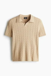 Regular-Fit Cable-Knit Polo Shirt