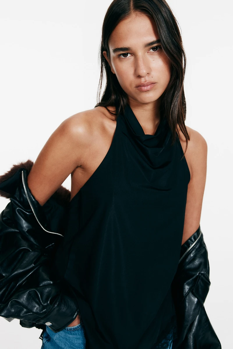 Lace-Trimmed Halterneck Top