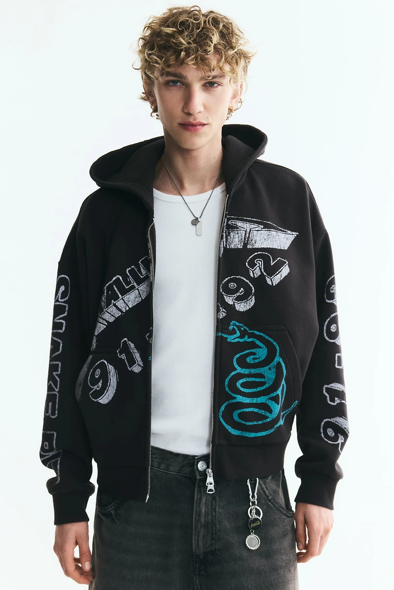 Oversized Printed Hooded Jacket