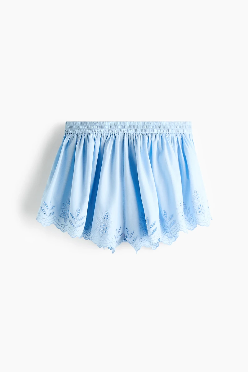 Pull-On Shorts with Eyelet Embroidery