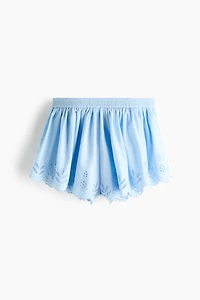 Pull-On Shorts with Eyelet Embroidery