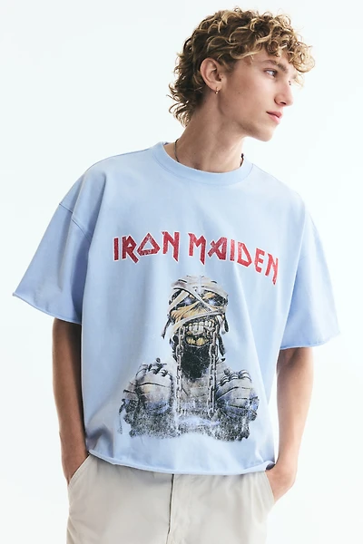 Oversized Printed Raw-Edge Cotton T-Shirt