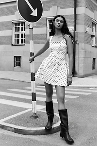 Square-Neck Dress with Flared Skirt