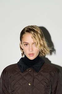 Quilted Jacket with Corduroy Collar