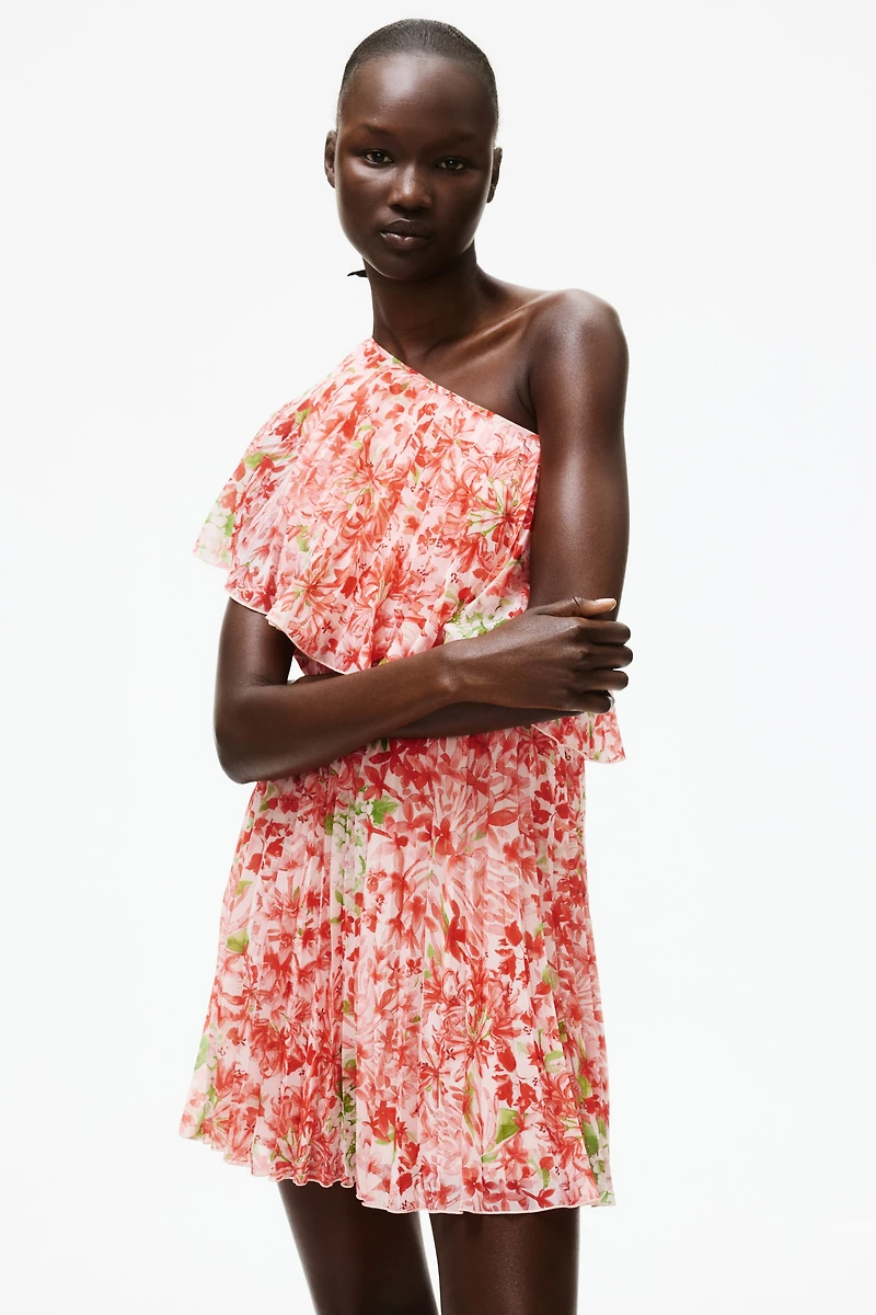 Pleated One-Shoulder Dress