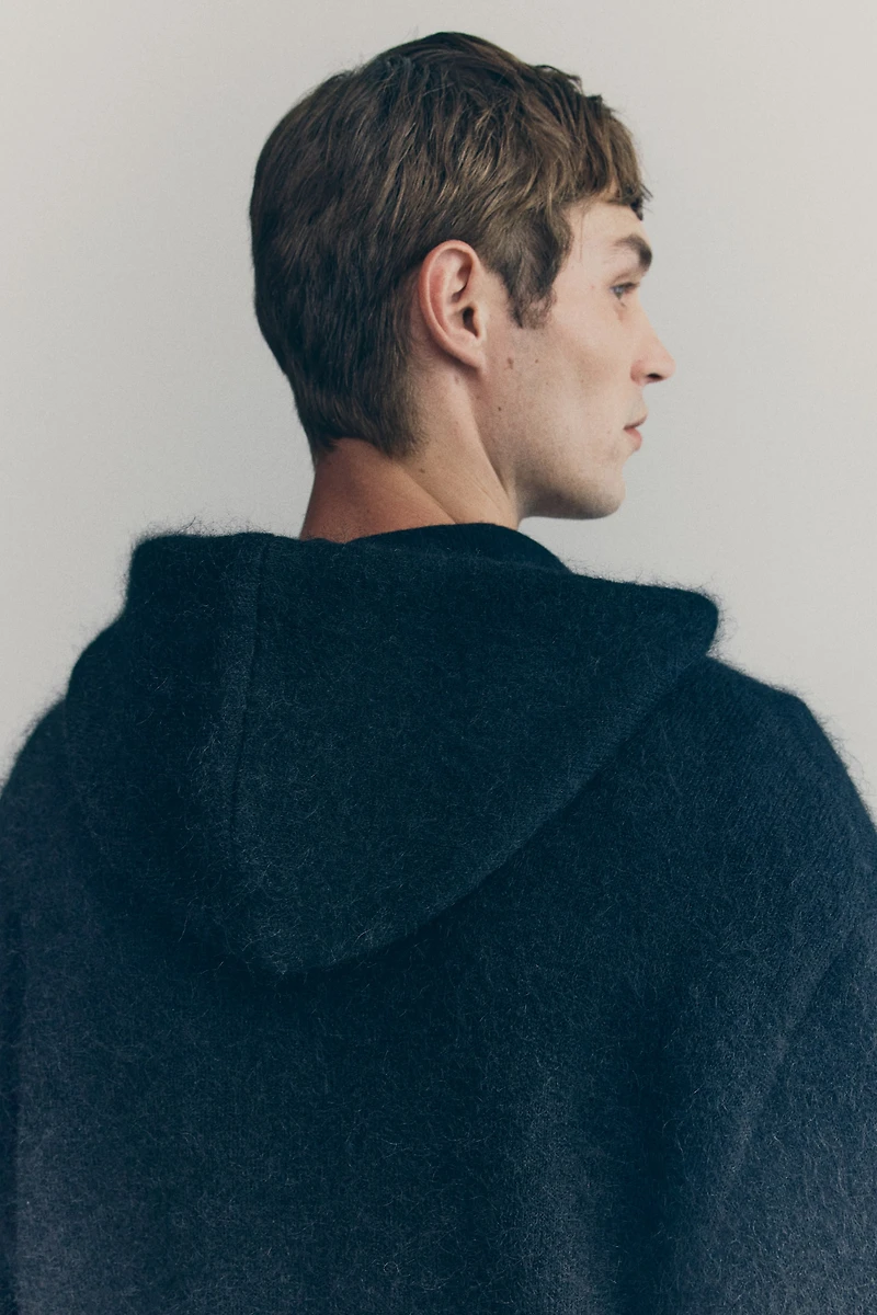 Knit Wool-Blend Hooded Jacket