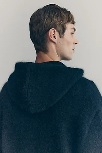 Knit Wool-Blend Hooded Jacket