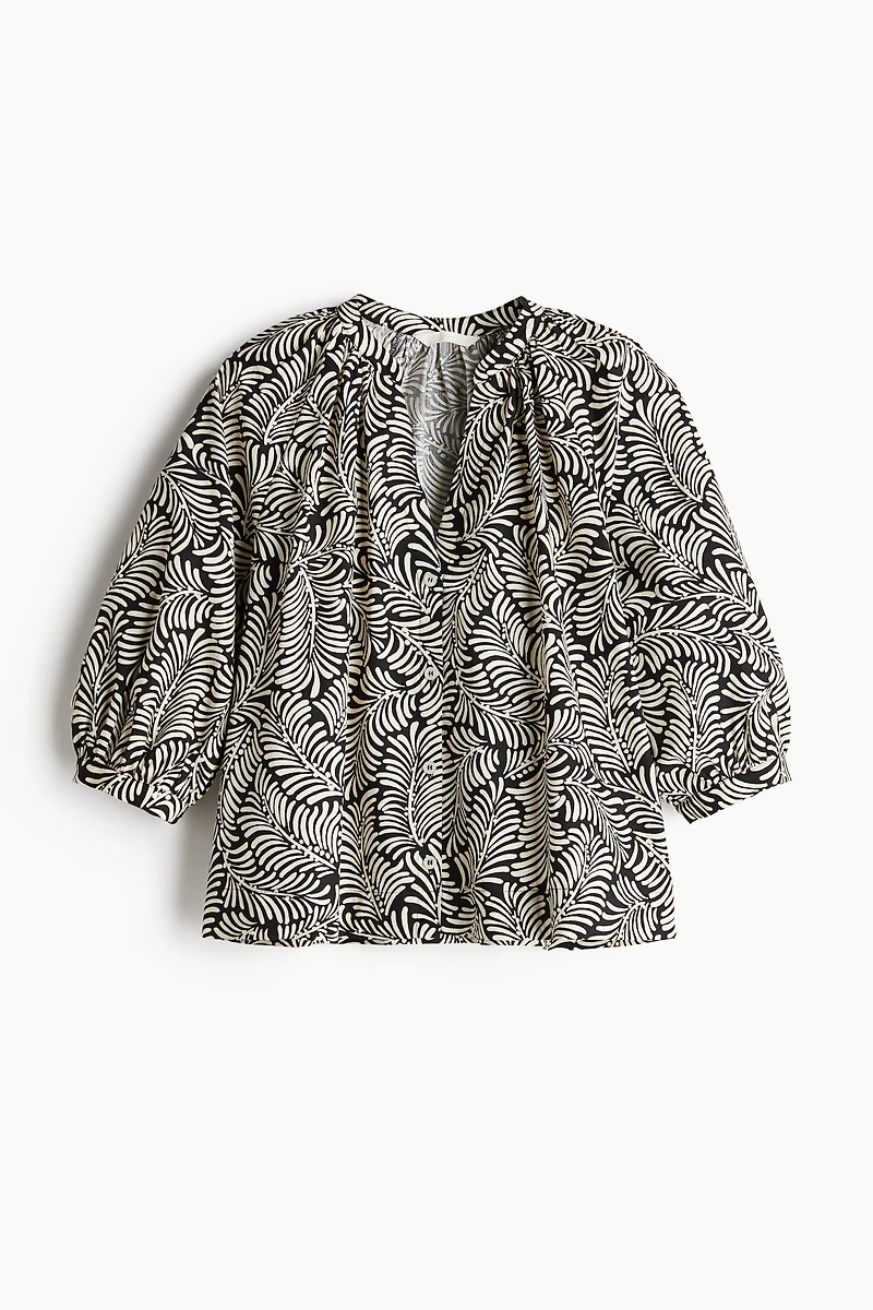 Balloon-sleeved poplin blouse