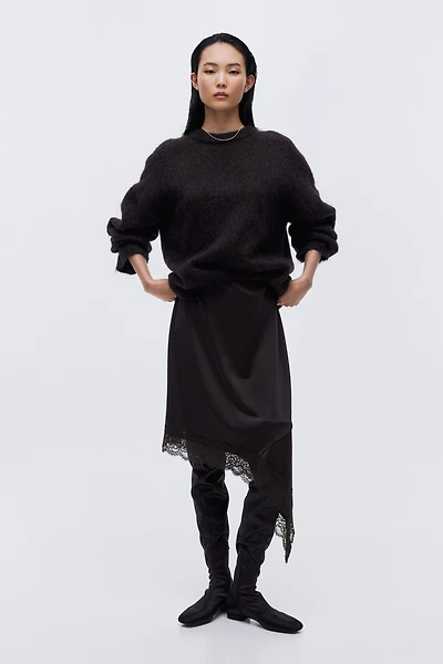 Asymmetric Lace-Trimmed Skirt