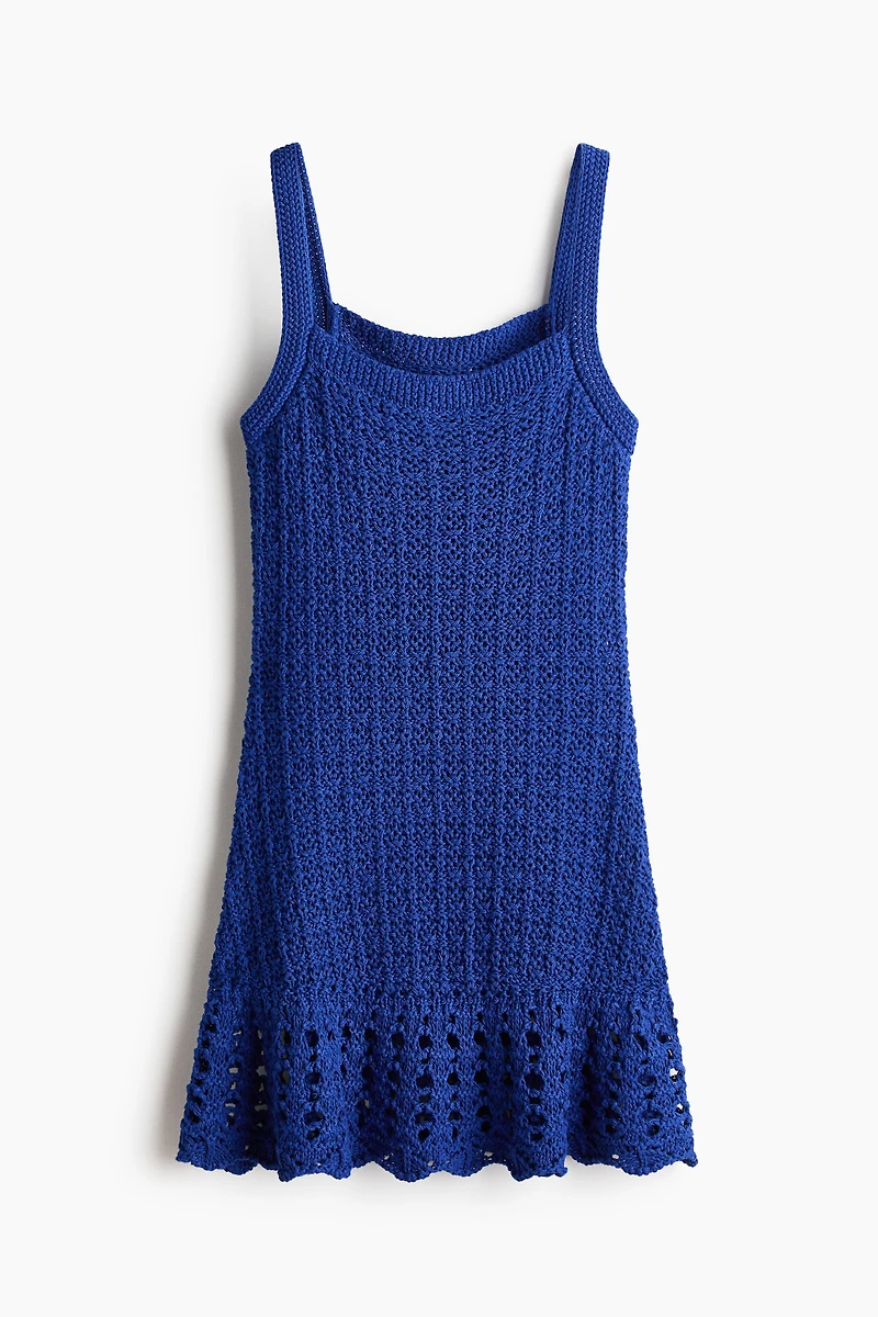 Flounced Pointelle-Knit Dress