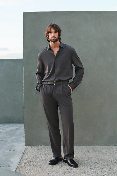 Regular-Fit Twill Pants with Belt