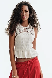 Textured Top with Crochet-Look Section