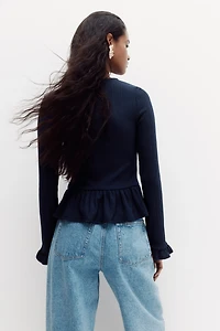 Rib-Knit Peplum Cardigan