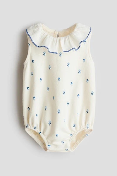 Cotton Romper Suit with Muslin Collar