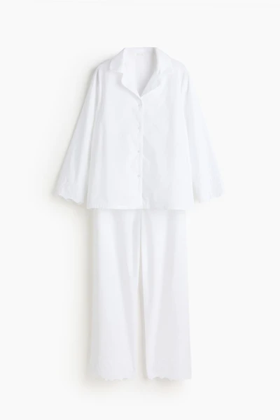 Cotton Pajamas with Eyelet Embroidery