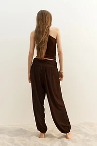 Crinkled Balloon-Leg Pants