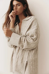 Cable-Knit Polo Sweater