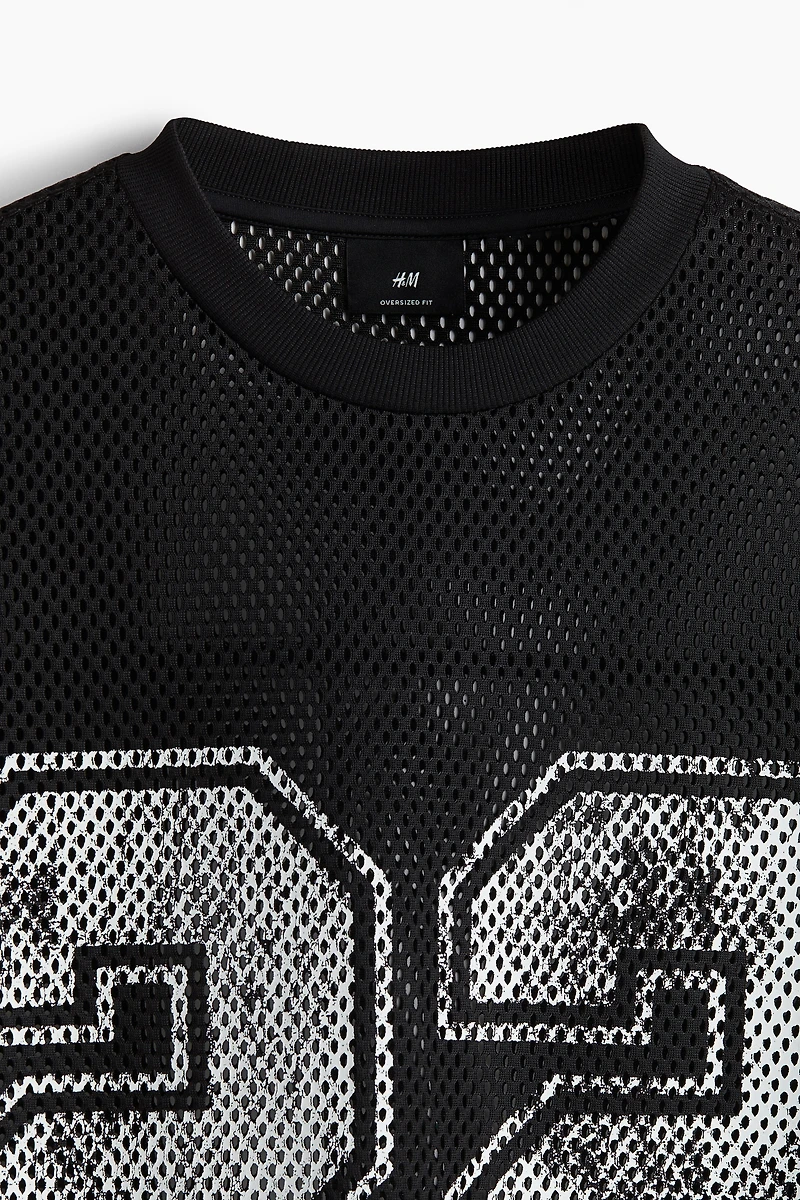 Oversized Fit Printed Mesh T-Shirt