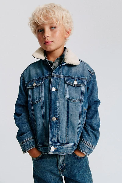 Denim Jacket with Teddy Fleece Collar