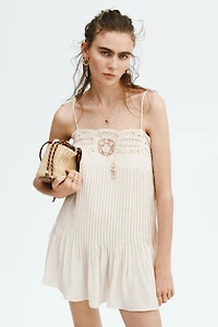 Pintuck Dress with Lace Panel