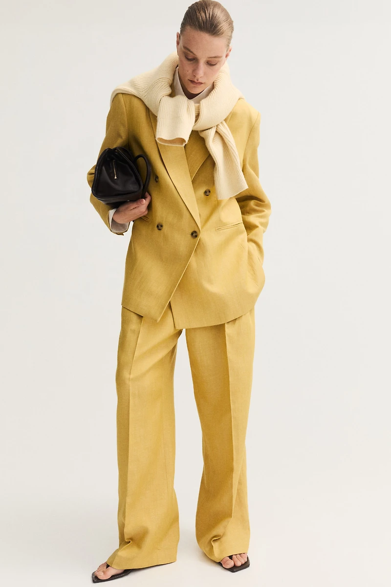 Double-Breasted Linen-Blend Jacket