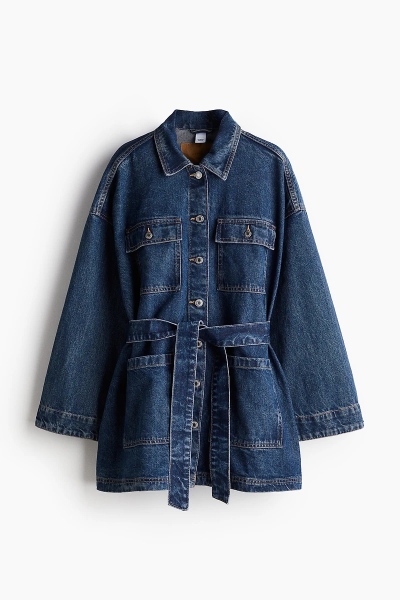 Tie-Belt Denim Jacket
