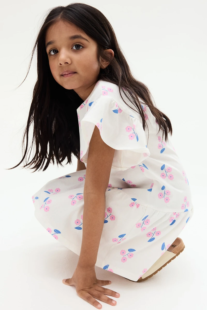 Flutter-Sleeved Cotton Dress