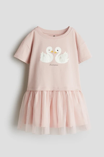 Print-Motif Tulle-Skirt Dress
