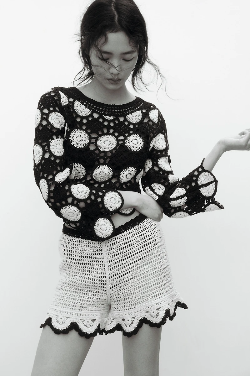 Crochet-look hole-knit top