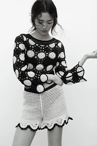 Crochet-look hole-knit top