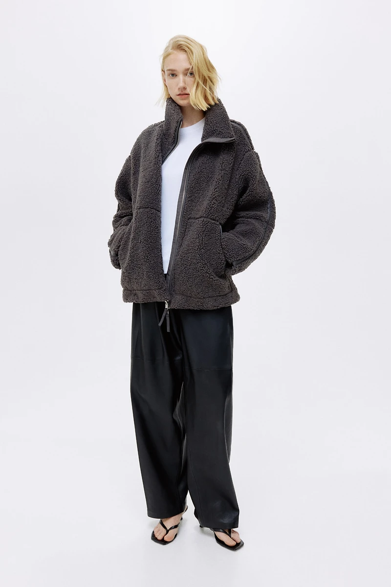 Loose-Fit Teddy Fleece Jacket