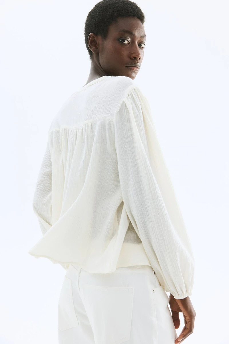 Crinkled Linen-Blend Blouse