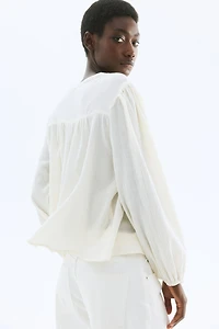 Crinkled Linen-Blend Blouse