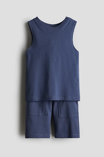 2-Piece Cotton Tank Top and Shorts Set