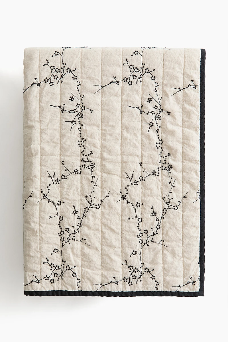 Embroidered-Detail Linen-Blend Bed Throw