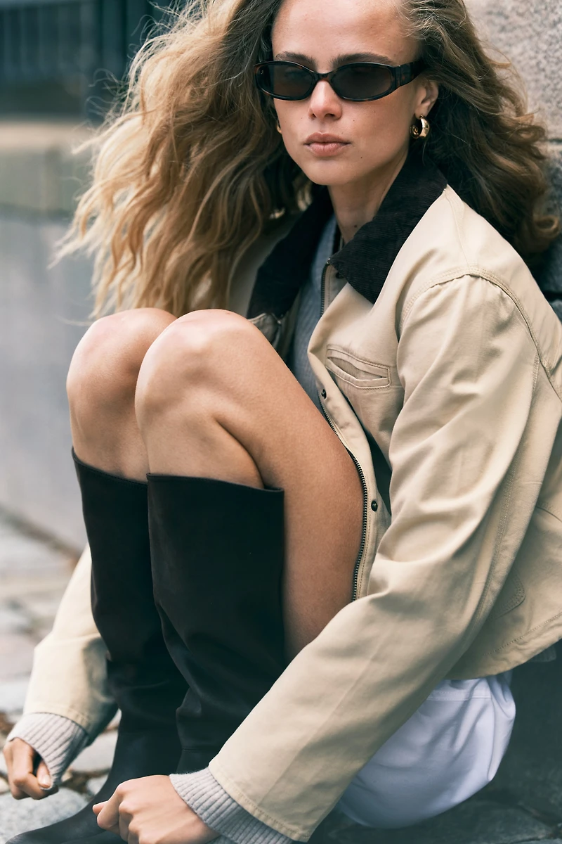 Veste en toile avec col velours côtelé