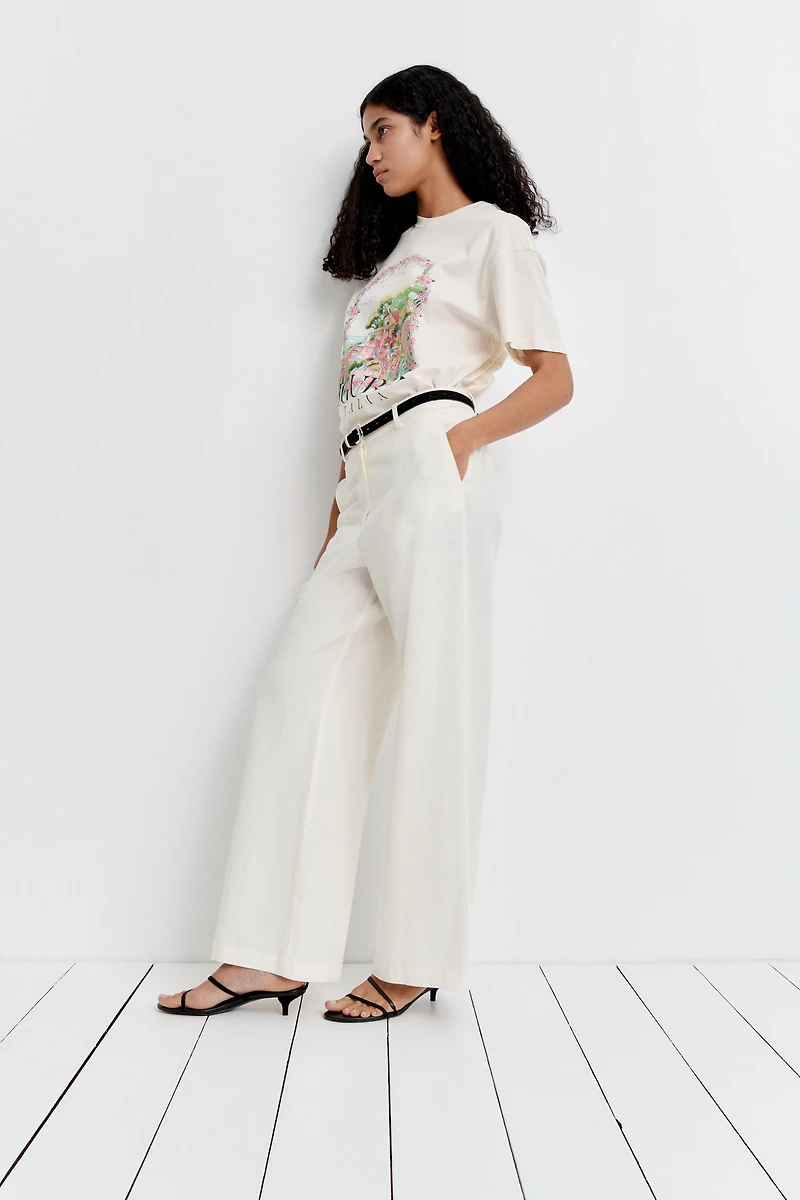 Wide-Leg Linen-Blend Pants