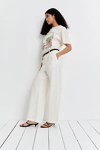 Wide-Leg Linen-Blend Pants