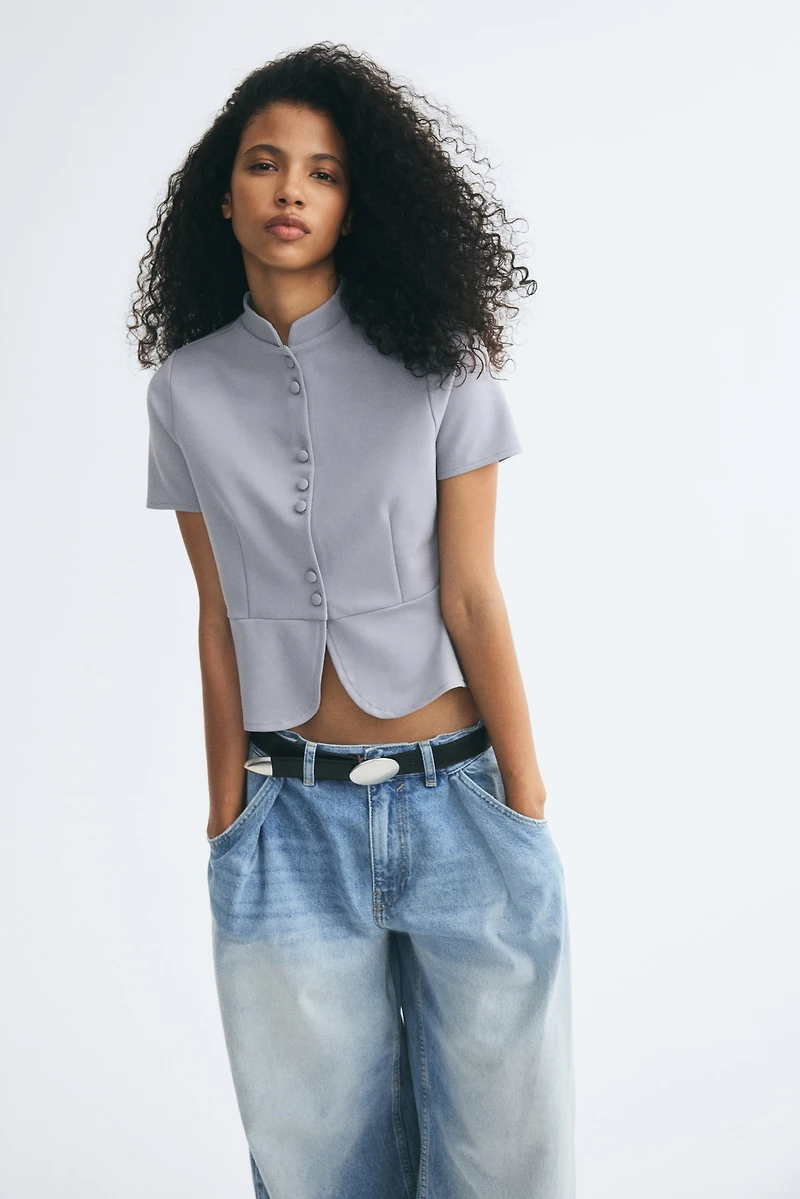 Button-Front Peplum Top