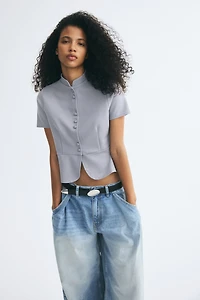 Button-Front Peplum Top
