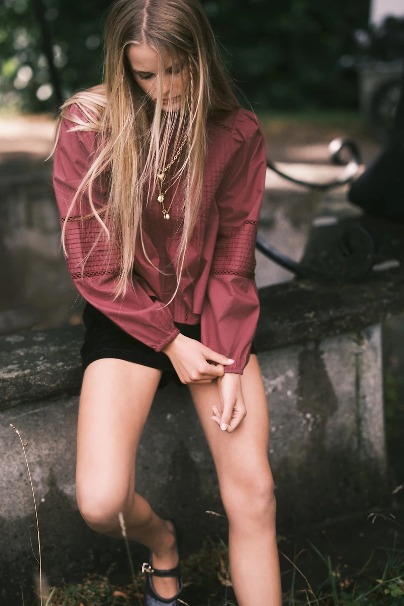 Pintucked cotton blouse