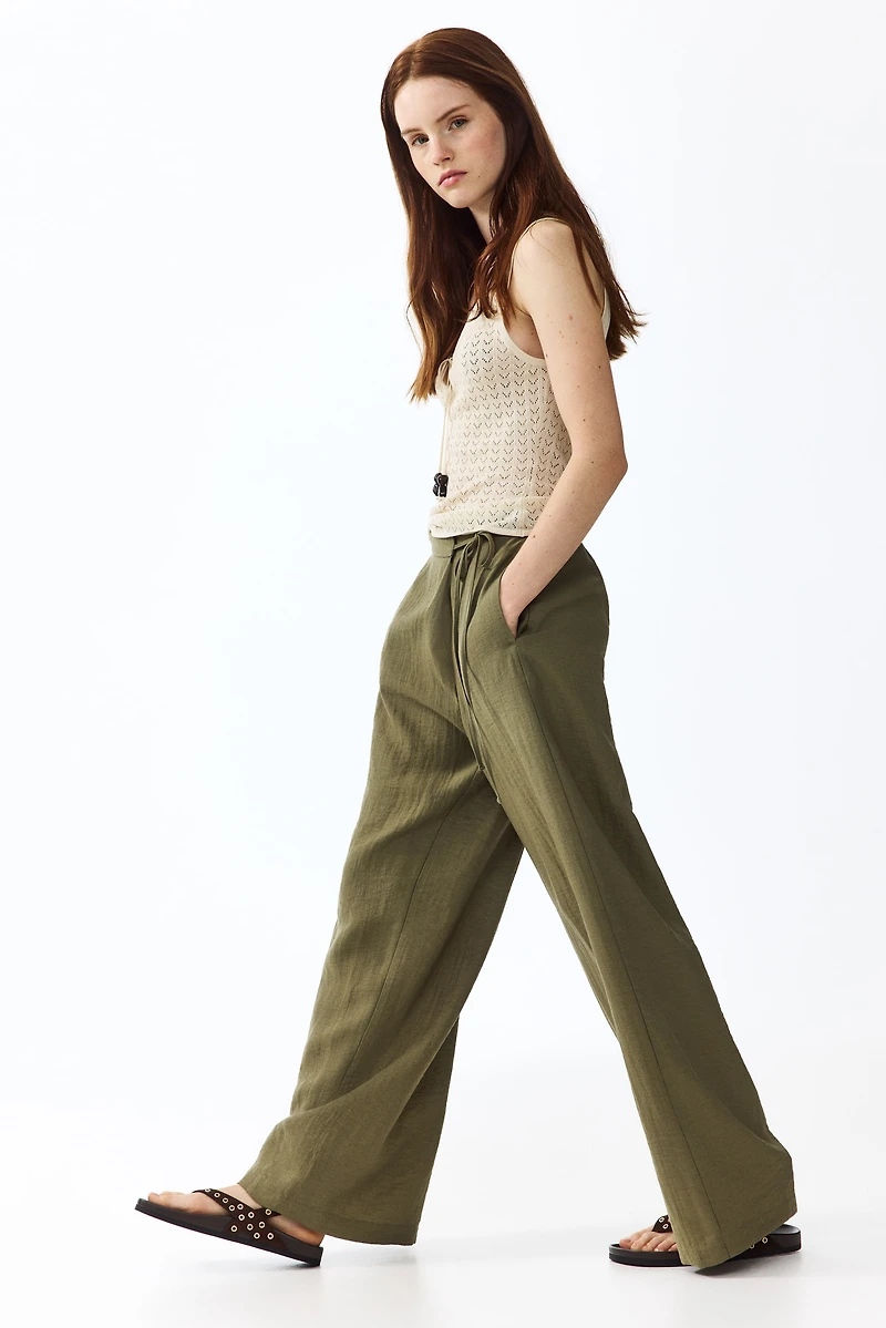 Pantalon à pan croisé en lin mélangé