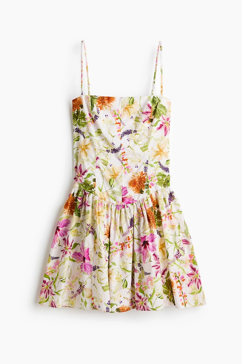 Cotton Strappy Dress with Flared Skirt