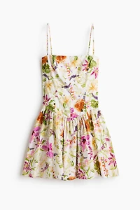 Cotton Strappy Dress with Flared Skirt