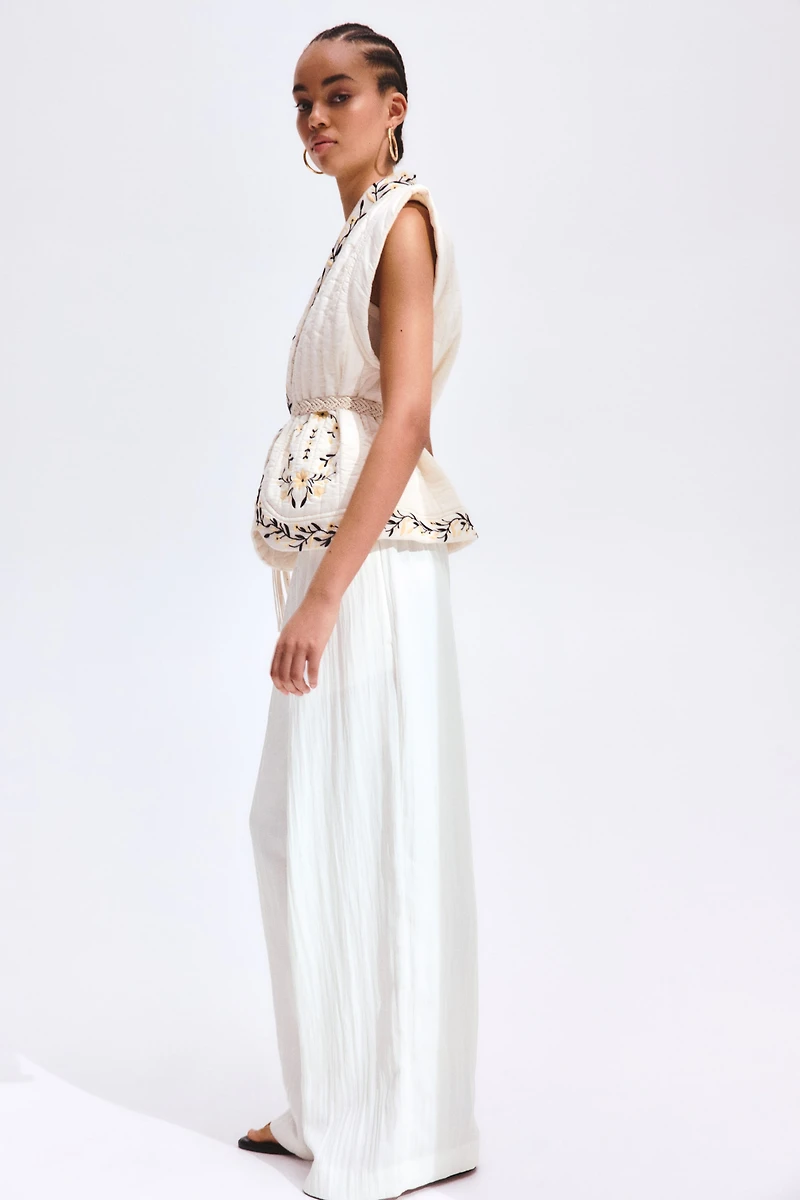 Wide-Leg Ruffle-Trimmed Pants