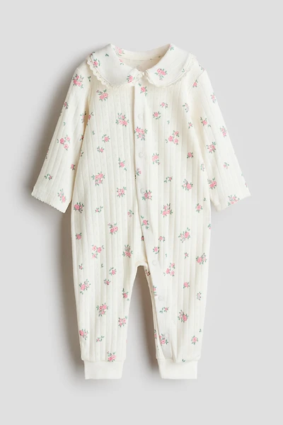 Cotton Pajama Jumpsuit with Collar