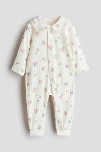 Cotton Pajama Jumpsuit with Collar