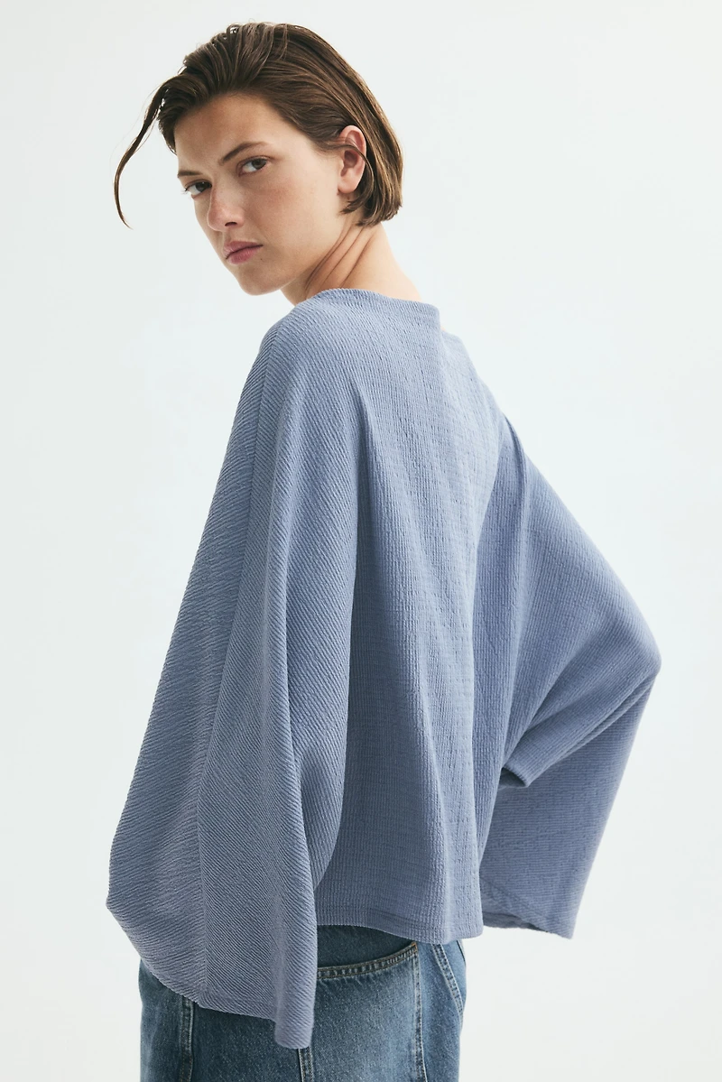 Crinkled Batwing-Sleeved Top